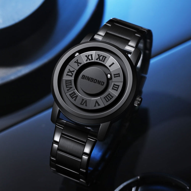 BINBOND B234 30m Waterproof Magnetic Suspension Watch, Color: Black Leather-White Steel-White - Leather Strap Watches by BINBOND | Online Shopping South Africa | PMC Jewellery | Buy Now Pay Later Mobicred