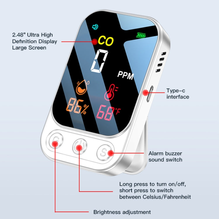 3 In 1 Multifunctional Portable Carbon Monoxide Detector(White) - Air & Water Quality Tester by PMC TechLife | Online Shopping South Africa | PMC TechLife | Buy Now Pay Later Mobicred