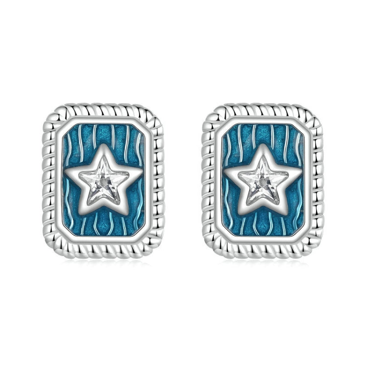 S925 Sterling Silver Platinum-plated Star Square Earrings(SCE1796) - Stud Earrings & Earrings by PMC Jewellery | Online Shopping South Africa | PMC Jewellery | Buy Now Pay Later Mobicred