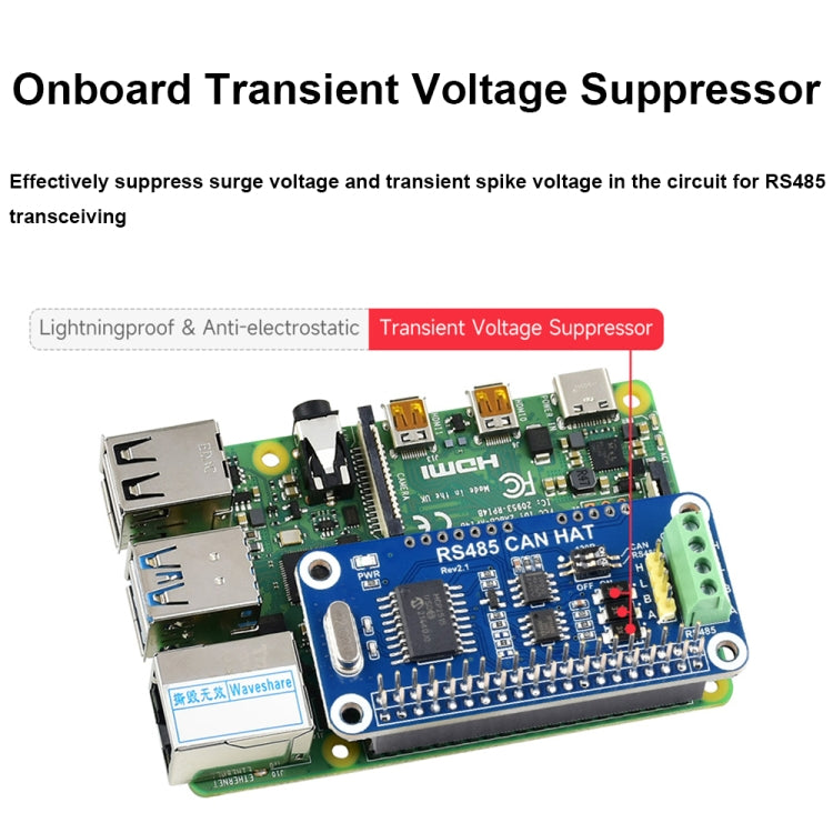 Waveshare 14882 For Raspberry Pi RS485 SPI CAN HAT Bus Module - free shipping - PMC TechLife - Order now!