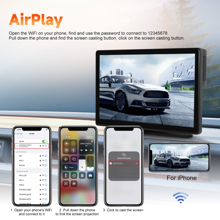 8-Inch HD Wireless CarPlay Screen DVR With Dash Cam/1080p Front Rear Camera/Bluetooth/AirPlay - Car Monitor by PMC Jewellery | Online Shopping South Africa | PMC Jewellery | Buy Now Pay Later Mobicred