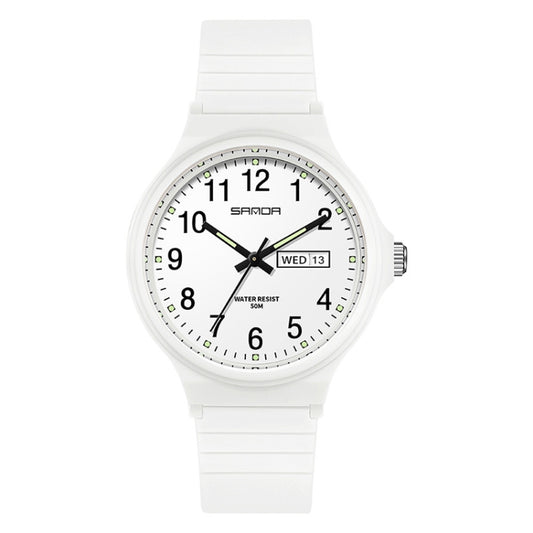 SANDA Medium Double Calendar Electronic Quartz Watch Outdoor Leisure Men Women Students Wristwatch(6060 White) - Sport Watches by SANDA | Online Shopping South Africa | PMC Jewellery | Buy Now Pay Later Mobicred