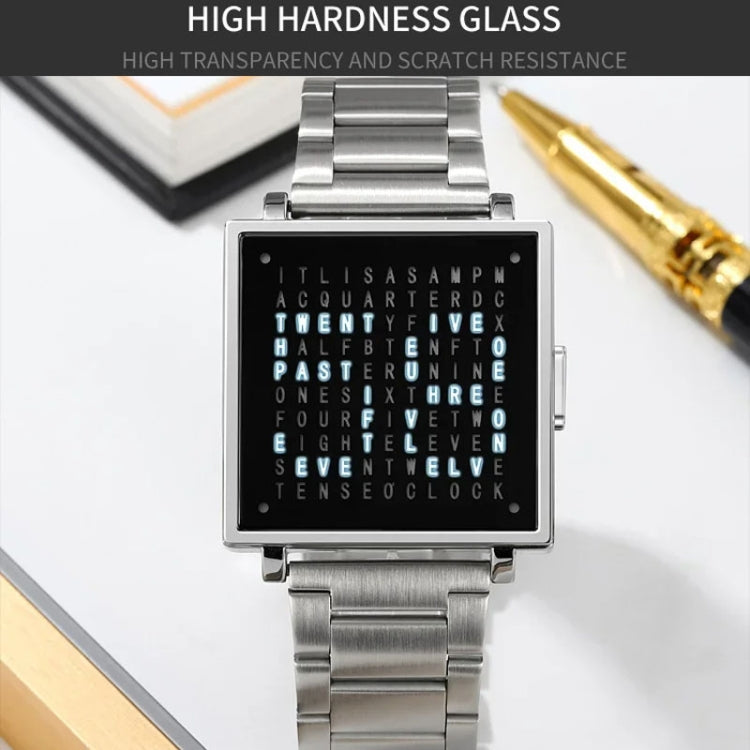 SKMEI Multi-function Letter Display Dial Square Men Electronic Watch, Color: Silver Steel Band - free shipping - PMC TechLife - Order now!