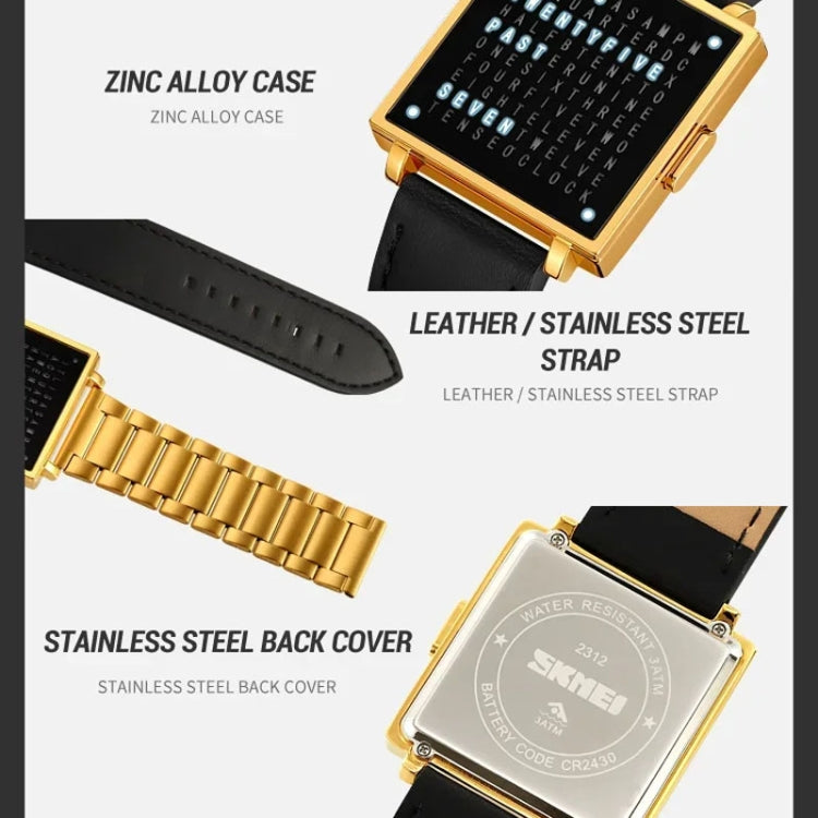 SKMEI Multi-function Letter Display Dial Square Men Electronic Watch, Color: Gold Steel Band - free shipping - PMC TechLife - Order now!