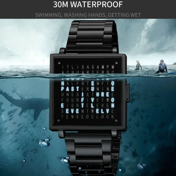 SKMEI Multi-function Letter Display Dial Square Men Electronic Watch, Color: Gold Steel Band - free shipping - PMC TechLife - Order now!