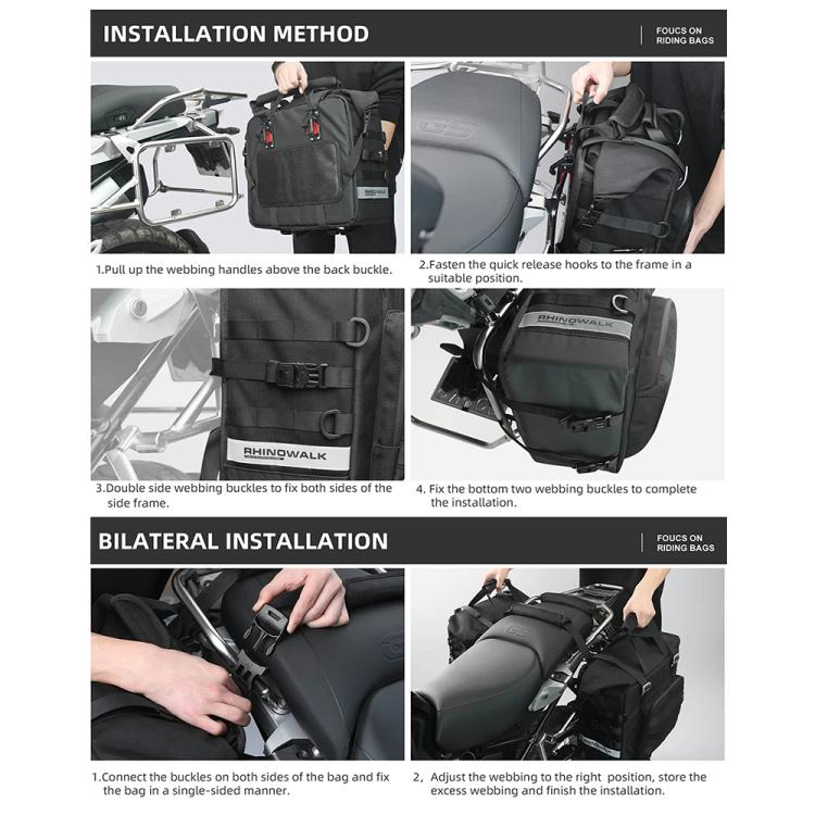 Rhinowalk MTR2050 25L-32L Expandable Large Capacity Quick-release Motorcycle Side Bag(Black) - free shipping - PMc TechLife - Order now!