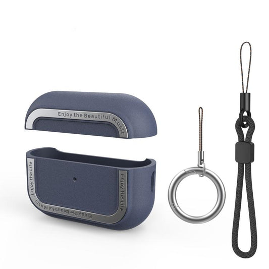 For AirPods Pro 2 AhaStyle JY09 Dual Lanyard Case TPU+Aluminum Personalized Case(Dark Blue) - For AirPods Pro 2 by AhaStyle | Online Shopping South Africa | PMC Jewellery | Buy Now Pay Later Mobicred