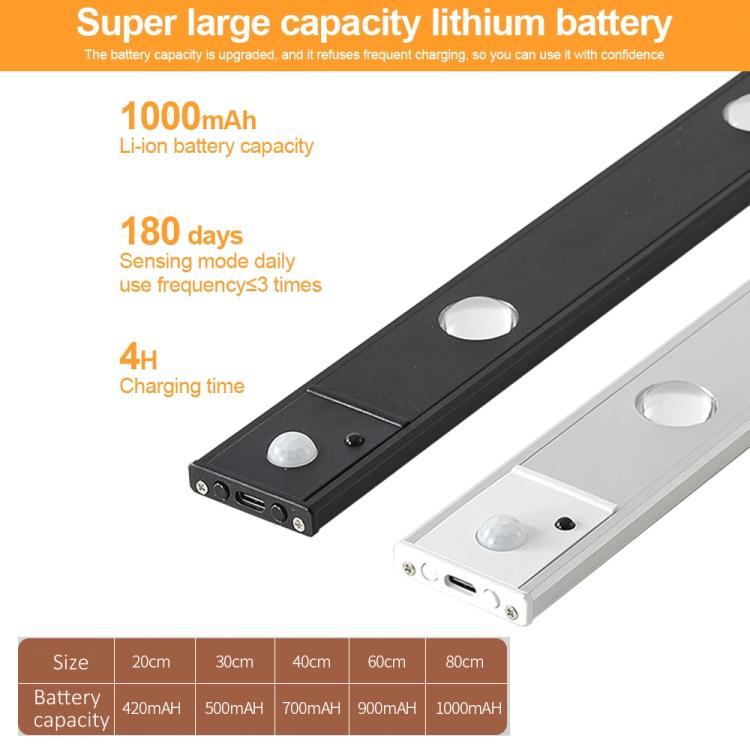 80cm Rechargeable Motion Sensor Light Bar Cabinet Wardrobe Lamp With Remote Control(Black) - Sensor LED Lights by PMc TechLife | Online Shopping South Africa | PMc TechLife | Buy Now Pay Later Mobicred