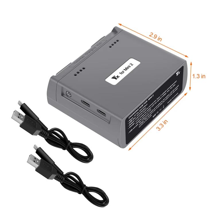 For DJI Mini 2 SE/Mini 2/Mini 4K YX Charger 2-way Battery Charging Hub(Gray) - free shipping - PMC TechLife - Order now!