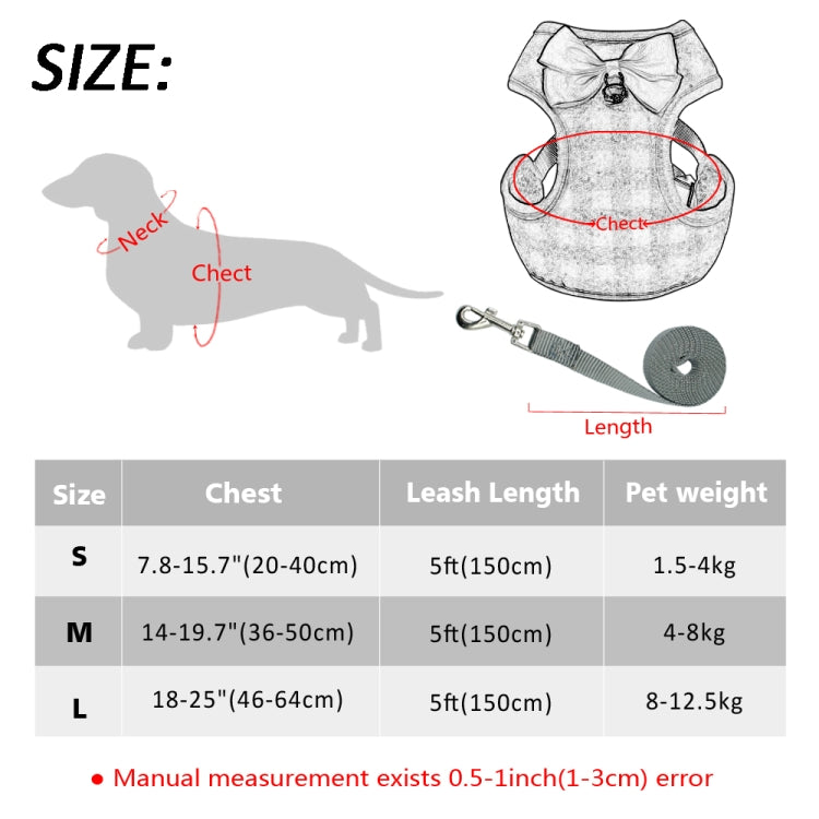 Adjustable Bow Plaid Vest Lead Pull Rope Leash for Cat Dog Pet(L) - Leashes by PMC Jewellery | Online Shopping South Africa | PMC Jewellery