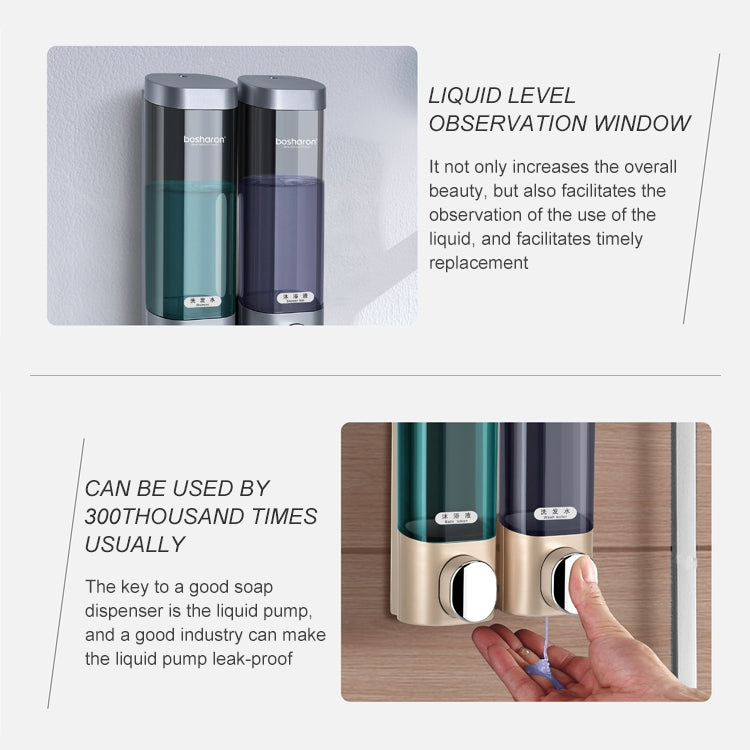 Bosharon Shampoo Shower Gel Box Household Hand Sanitizer Box Bathroom Wall-mounted Punch-free Double-head Soap Dispenser, Style:Double Grid(Silver Gray) - Soap Dispenser by PMC Jewellery | Online Shopping South Africa | PMC Jewellery