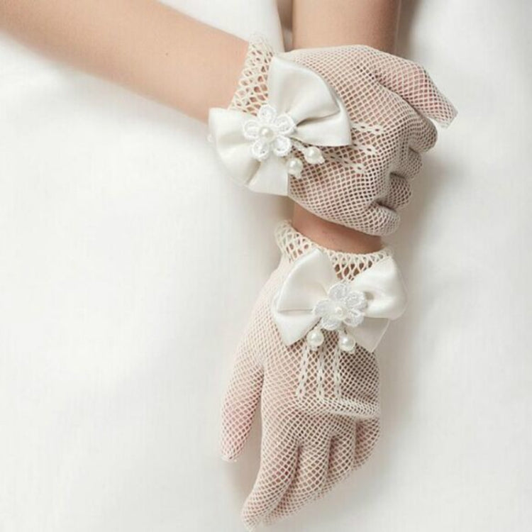 Thin Flower Girls Wedding Gloves Mesh Bow-knot Gloves, One Pair, Size:4-15 Years Old(White) - Children Gloves by PMC Jewellery | Online Shopping South Africa | PMC Jewellery