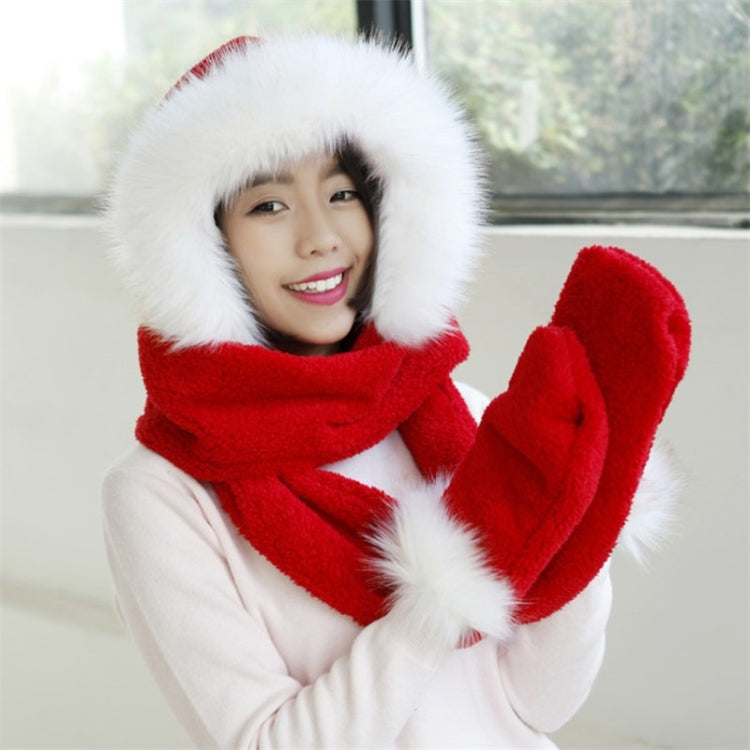 Autumn and Winter One-piece Warm Scarf Gloves Bomber Hats for Women, Size:One Size(Red and White) - Bomber Hats by PMC Jewellery | Online Shopping South Africa | PMC Jewellery | Buy Now Pay Later Mobicred