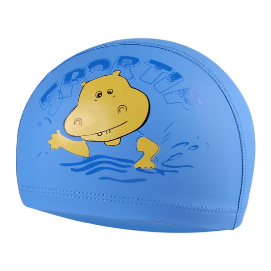 Children Cartoon Hippo Pattern PU Coated Waterproof Swimming Cap, Pattern Random Delivery(Blue) - Swimming Caps by PMC Jewellery | Online Shopping South Africa | PMC Jewellery | Buy Now Pay Later Mobicred