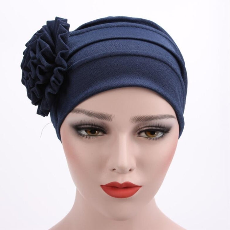 Solid Color Side Flower Turban Hat Women Confinement Hat, Size:Adjustable(Navy) - Turban by PMC Jewellery | Online Shopping South Africa | PMC Jewellery