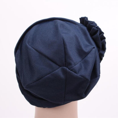 Solid Color Side Flower Turban Hat Women Confinement Hat, Size:Adjustable(Navy) - Turban by PMC Jewellery | Online Shopping South Africa | PMC Jewellery