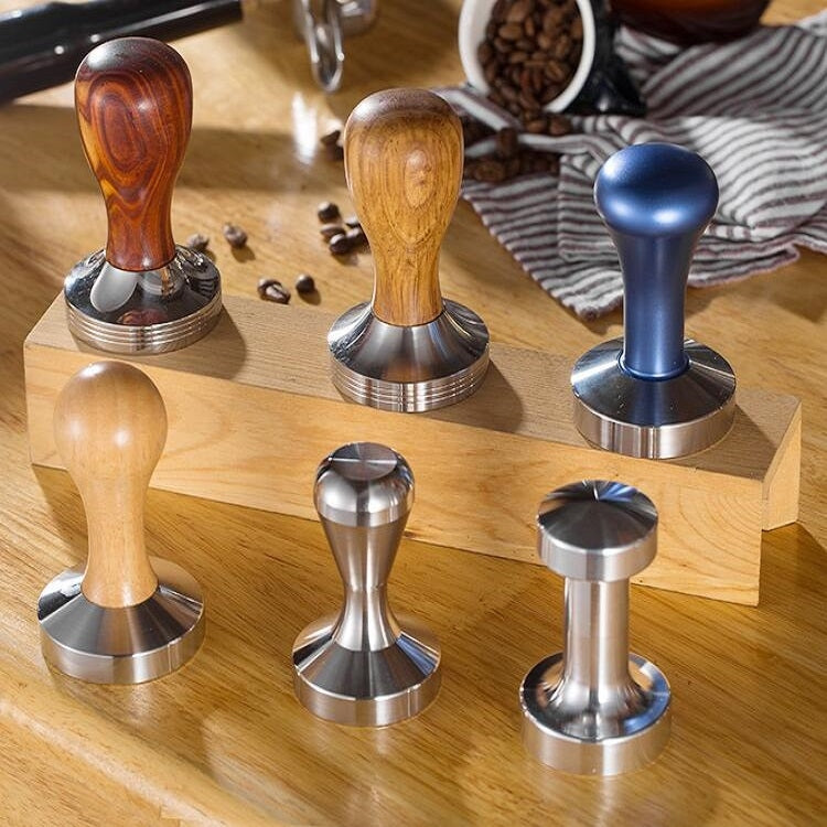 Stainless Steel Solid Wood Handle Integrated Coffee Powder, Specification:57.5mm, Color:Stainless Steel Integration - free shipping - PMC TechLife - Order now!