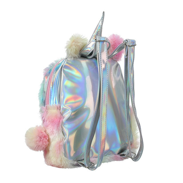 Unicorn Backpack Bag For Teenager Colorful Fur Leather Schoolbag Female Travel Shoulder Bag(Pink) - Double-shoulder Bags by PMC Jewellery | Online Shopping South Africa | PMC Jewellery