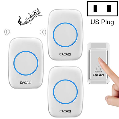 CACAZI A10G One Button Three Receivers Self-Powered Wireless Home Cordless Bell, US Plug(White) - Wireless Doorbell by CACAZI | Online Shopping South Africa | PMC Jewellery