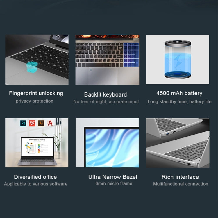 H15 15.6 inch Ultrathin Laptop, 16GB+128GB, Windows 11 Intel Processor N95 Quad Core, EU Plug (Silver) - free shipping - PMc TechLife - Order now!