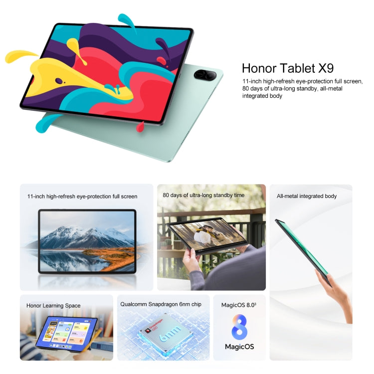 Honor Pad X9 WiFi Tablet PC, 11 inch 8GB+128GB MagicOS 8.0 Qualcomm Snapdragon 680 Octa Core (Cyan) - Huawei by Huawei | Online Shopping South Africa | PMC Jewellery | Buy Now Pay Later Mobicred