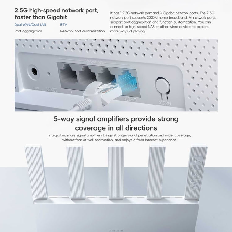 Xiaomi Router BE5000 WiFi 7 MLO 2.4GHz 5.0GHz Dual Band 2.5G Port 512MB RAM Repeater, US Plug (White) - Wireless Routers by Xiaomi | Online Shopping South Africa | PMC Jewellery | Buy Now Pay Later Mobicred