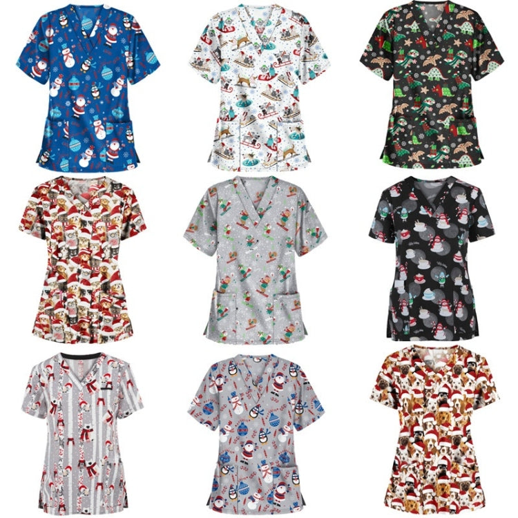 Christmas Print Short-sleeved Pocket T-shirt Nurse Uniform (Color:7 Size:S) - T-shirt by PMC Jewellery | Online Shopping South Africa | PMC Jewellery