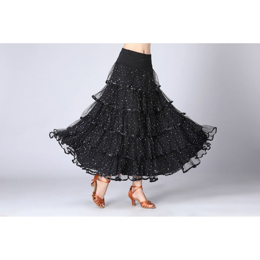 Sequin Swing Modern Dance Long Skirt Competition Costume (Color:Black Size:Free Size) - Skirt & Short Skirt by PMC Jewellery | Online Shopping South Africa | PMC Jewellery