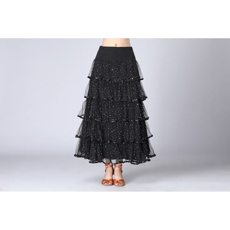 Sequin Swing Modern Dance Long Skirt Competition Costume (Color:Black Size:Free Size) - Skirt & Short Skirt by PMC Jewellery | Online Shopping South Africa | PMC Jewellery