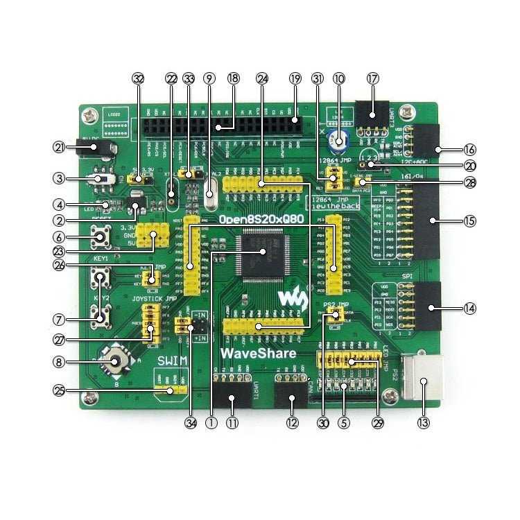 Waveshare Open8S208Q80 Standard, STM8 Development Board - MCU Tools by Waveshare | Online Shopping South Africa | PMC TechLife | Buy Now Pay Later Mobicred
