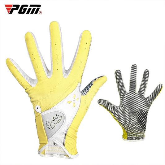 PGM One Pair Golf Non-Slip PU Leather Gloves for Women (Color:Yellow Size:17) - Safety Gloves by PGM | Online Shopping South Africa | PMC Jewellery | Buy Now Pay Later Mobicred