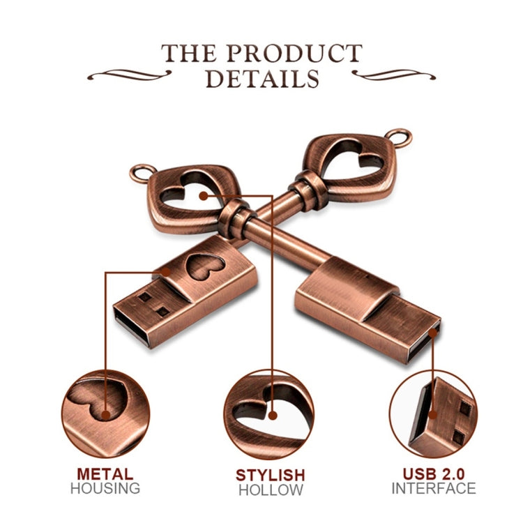 MicroDrive 32GB USB 2.0 Copper Love Key U Disk - USB Flash Drives by MicroDrive | Online Shopping South Africa | PMC Jewellery