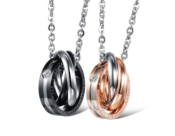 OPK Interlocking Titanium Steel Couple Necklace (Black) - Necklaces & Pendants by OPK | Online Shopping South Africa | PMC Jewellery | Buy Now Pay Later Mobicred