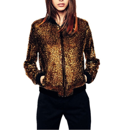 Women Wild Casual Sequin Jacket Short Coat (Color:Gold Size:M) - Jacket & Loose Coat by PMC Jewellery | Online Shopping South Africa | PMC Jewellery