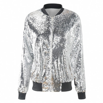 Ladies Loose Sequin Baseball Jacket (Color:Silver Size:M) - Jacket & Loose Coat by PMC Jewellery | Online Shopping South Africa | PMC Jewellery