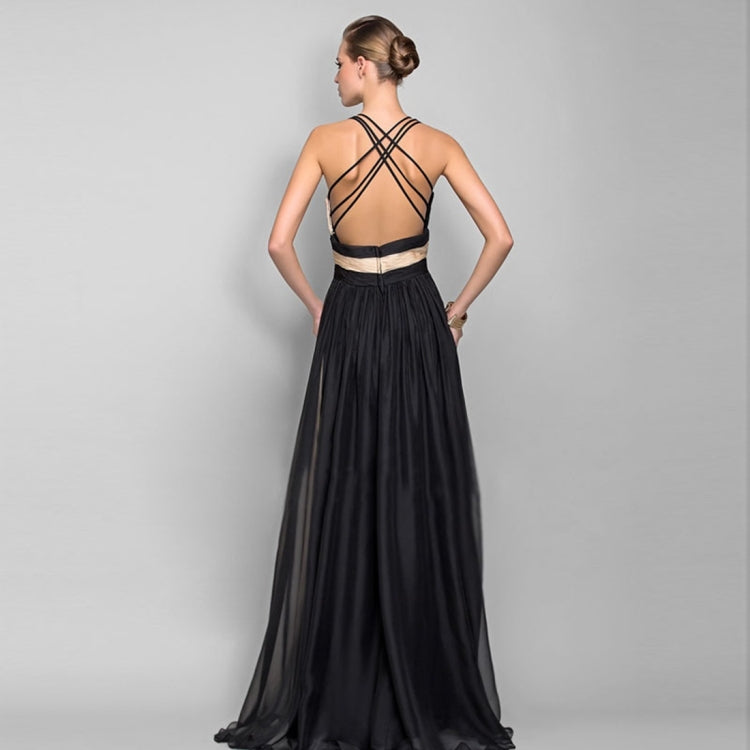 V-neck Open Back Contrast Party Dress (Color:Black Pink Size:S) - Dress by PMC Jewellery | Online Shopping South Africa | PMC Jewellery