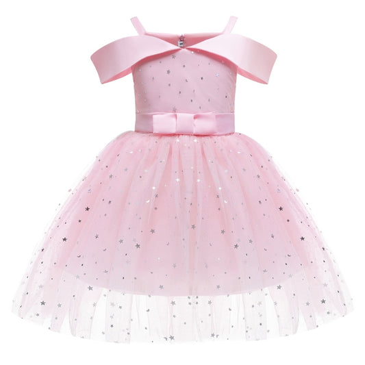 Girls One-shoulder Sequined Tutu Dress (Color:Pink Size:110) - Girl Clothing by PMC Jewellery | Online Shopping South Africa | PMC Jewellery