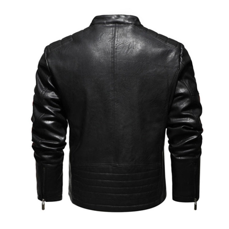 Autumn and Winter Letters Embroidery Pattern Tight-fitting Motorcycle Leather Jacket for Men (Color:Black Size:M) - Cardigan by PMC Jewellery | Online Shopping South Africa | PMC Jewellery