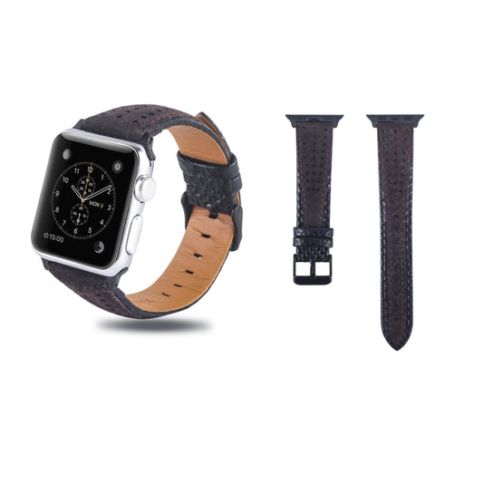 Round Hole Top-grain Leather Wrist Watch Band for Apple Watch Series 7 41mm / 6 & SE & 5 & 4 40mm / 3 & 2 & 1 38mm - Watch Bands by PMC Jewellery | Online Shopping South Africa | PMC Jewellery | Buy Now Pay Later Mobicred