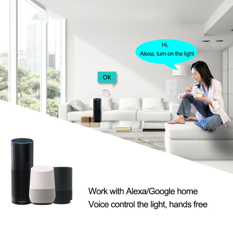 Sonoff T2 Touch 120mm Tempered Glass Panel Wall Switch Smart Home Light Touch Switch, Compatible with Alexa and Google Home, AC 100V-240V, US Plug - Smart Switch by PMC TechLife | Online Shopping South Africa | PMC TechLife