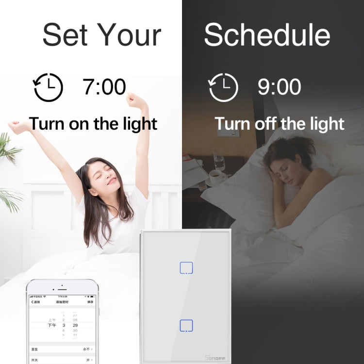 Sonoff T2 Touch 120mm Tempered Glass Panel Wall Switch Smart Home Light Touch Switch, Compatible with Alexa and Google Home, AC 100V-240V, US Plug - Smart Switch by PMC TechLife | Online Shopping South Africa | PMC TechLife
