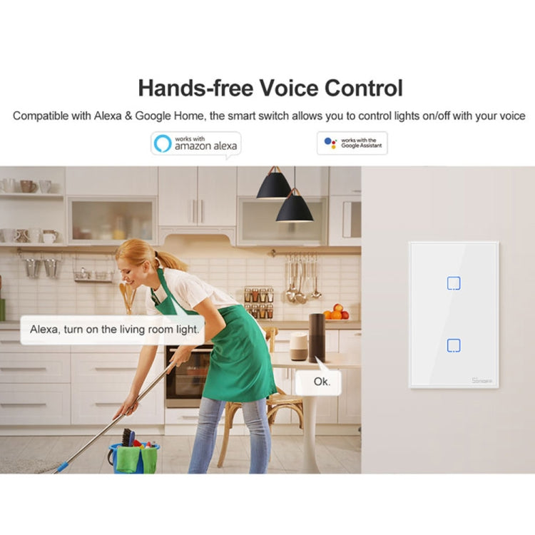 Sonoff T2 Touch 120mm Tempered Glass Panel Wall Switch Smart Home Light Touch Switch, Compatible with Alexa and Google Home, AC 100V-240V, US Plug - Smart Switch by PMC TechLife | Online Shopping South Africa | PMC TechLife