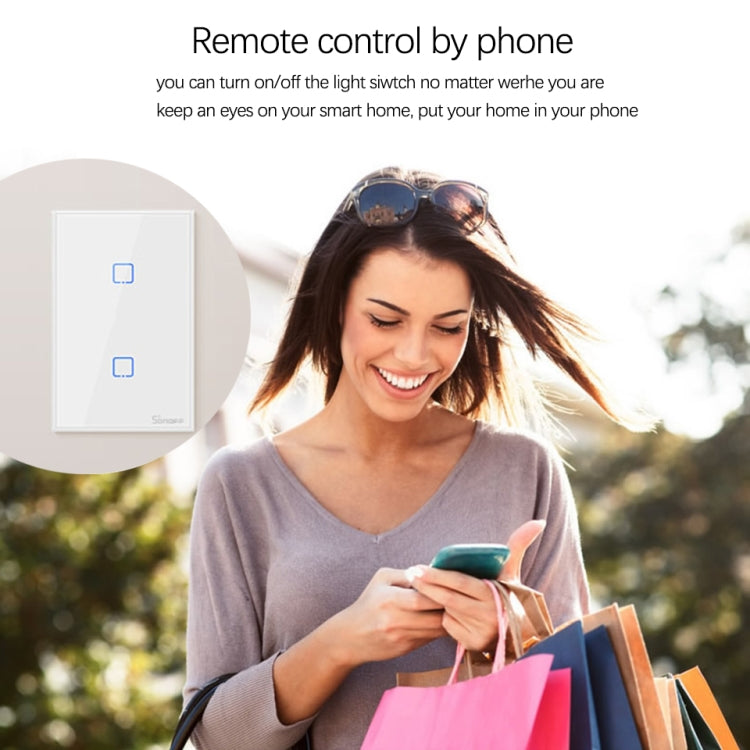 Sonoff T2 Touch 120mm Tempered Glass Panel Wall Switch Smart Home Light Touch Switch, Compatible with Alexa and Google Home, AC 100V-240V, US Plug - Smart Switch by PMC TechLife | Online Shopping South Africa | PMC TechLife