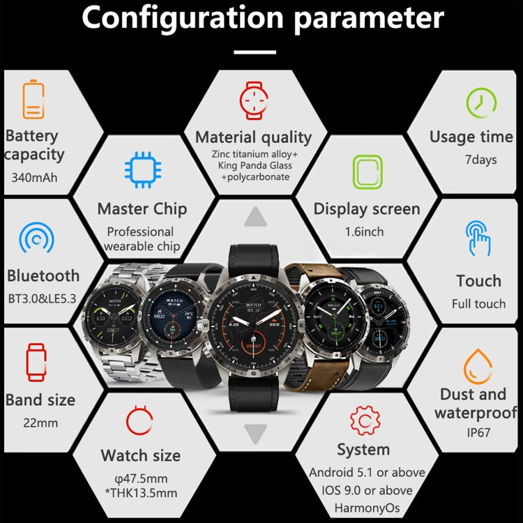 HAMTOD GT45 1.6 inch Waterproof Smart Watch, Support Bluetooth Call / Heart Rate / Blood Oxygen Monitoring / NFC(Silver) - Smart Watches by HAMTOD | Online Shopping South Africa | PMC Jewellery | Buy Now Pay Later Mobicred