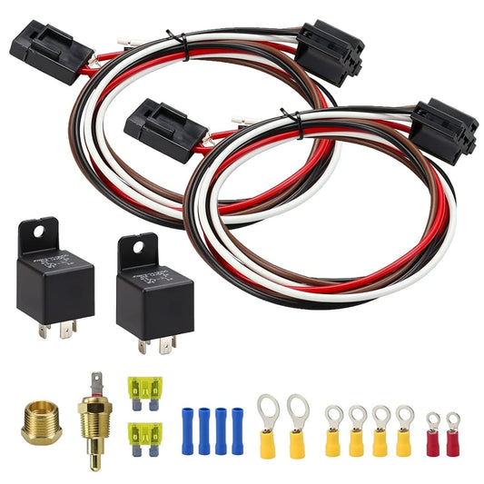 Car 12V 40A 175-185 Degree Thermostat Dual Electric Cooling Fan Wiring Relay Sensor Kit - DIY Cables by PMC Jewellery | Online Shopping South Africa | PMC Jewellery