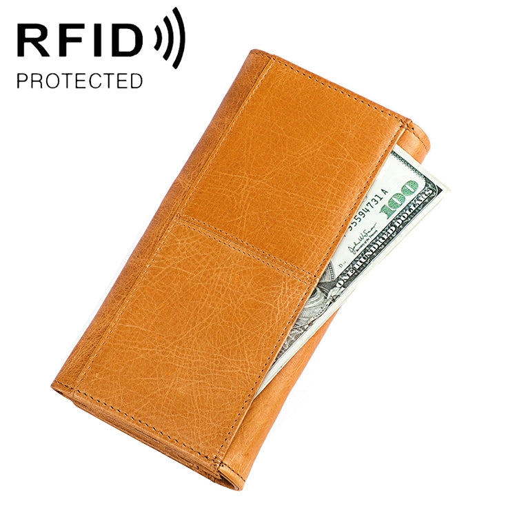 3559 Antimagnetic RFID Multi-function Zipper Retro Top-grain Leather Lady Purse Wallet (Yellowish-brown) - Antimagnetic RFID Package by PMC Jewellery | Online Shopping South Africa | PMC Jewellery | Buy Now Pay Later Mobicred