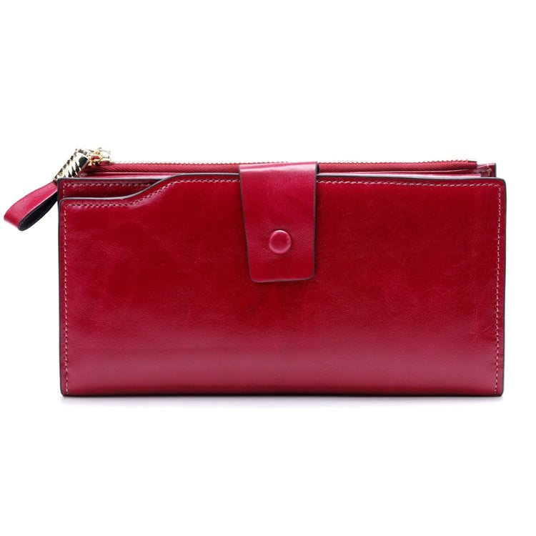 8236 Antimagnetic RFID Multi-function Oil Wax Leather Lady Wallet Large-capacity Purse (Red) - free shipping - PMC TechLife - Order now!