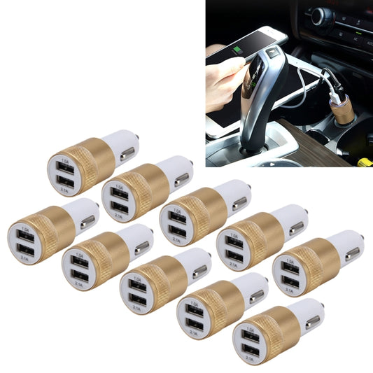 10 PCS Car Auto 5V Dual USB 2.1A/1A Cigarette Lighter Adapter for Most Phones(Gold) - Car Charger by PMC Jewellery | Online Shopping South Africa | PMC Jewellery