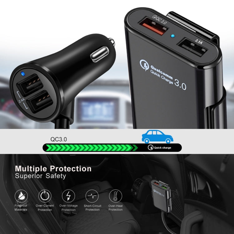 HMQ-C801 1.8m 8A Max 4 Ports USB Car Charger with Extending USB HUB for Front & Back Seat Charging (Black) - Car Charger by PMC Jewellery | Online Shopping South Africa | PMC Jewellery