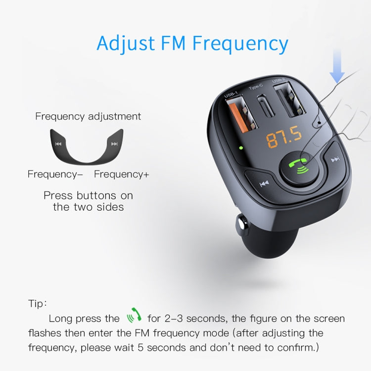 ROCK B301 Dual USB + PD Bluetooth 5.0 FM Transmitter & Car Charger, Support TF Card / U-disk(Black) - Bluetooth Car Kits by ROCK | Online Shopping South Africa | PMC Jewellery